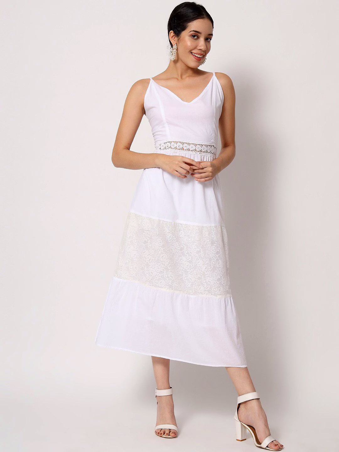 ivory petal embroidered cotton dress