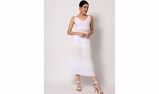 Ivory Petal Embroidered Cotton Dress