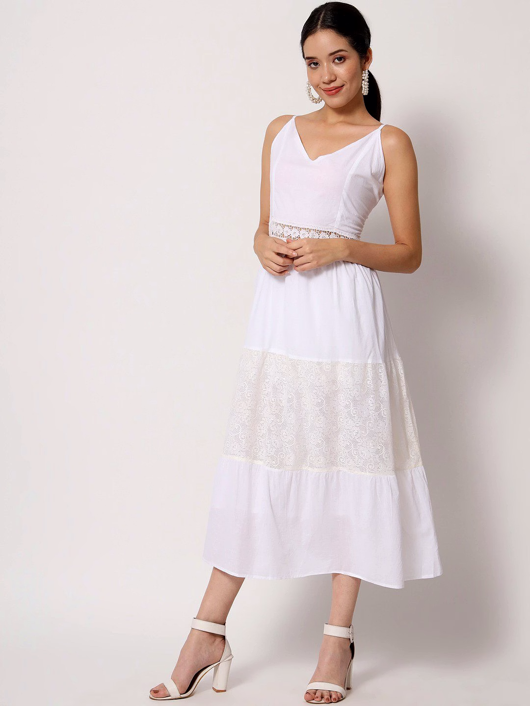 Ivory Petal Embroidered Cotton Dress image 2