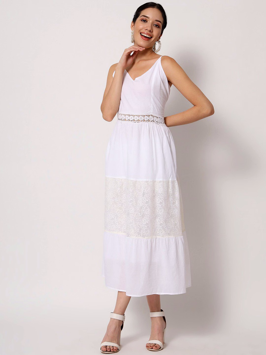 Ivory Petal Embroidered Cotton Dress image 3