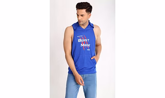 BlueFicus  Men Typography Hooded Neck Cotton Blend T-Shirt