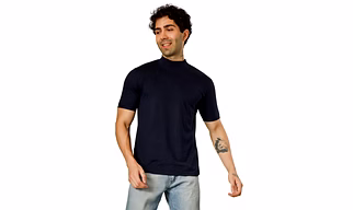 BlueFicus  Men Solid High Neck Cotton Blend  T-Shirt