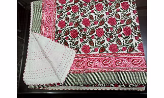 Indian Cotton Kantha Bedspread Handmade Block Print Bedcover