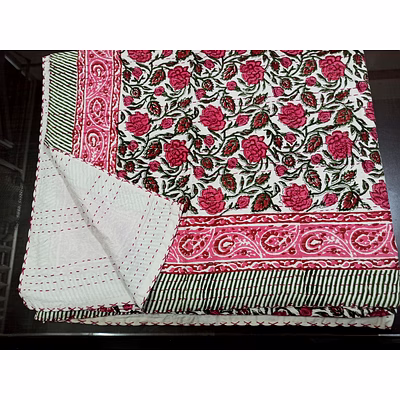indian cotton kantha bedspread handmade block print bedcover