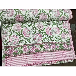 indian cotton kantha bedspread handmade block print bed cover pink