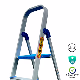 3 step baby aluminium ladder, foldable and flat steps, top handle and top plastic plate (model: k-7026 in lite)