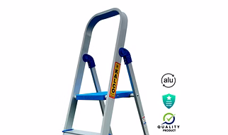 3 Step Baby Aluminium Ladder, Foldable and Flat Steps, Top handle and Top Plastic Plate (Model: K-7026 in Lite)