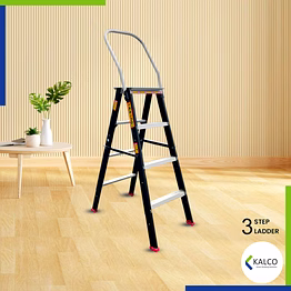kalco 3 step ladder, foldable with top support handle and top metal plate (model: k-7023 in medium)