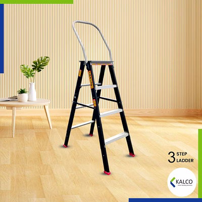 kalco 3 step ladder, foldable with top support handle and top metal plate (model: k-7023 in medium)