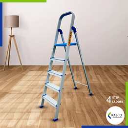 4 step aluminium ladder, foldable and flat steps, top handle and top plastic plate (model: k-7026 in lite)