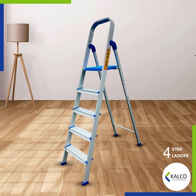 4 step aluminium ladder, foldable and flat steps, top handle and top plastic plate (model: k-7026 in lite)
