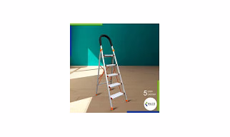 5 Step Aluminium Ladder, Foldable and Wide Steps, and Top handle Support (Model: K-7021 in Medium)