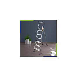 kalco 5 step baby aluminium ladder, foldable and flat steps, top handle and top metal plate (model: k-7026 in lite)