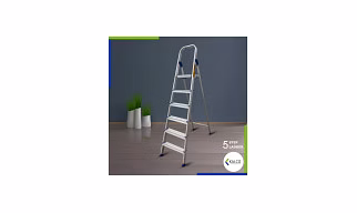 5 Step Baby Aluminium Ladder, Foldable and Flat Steps, Top handle and Top Metal Plate (Model: K-7026 in Lite)
