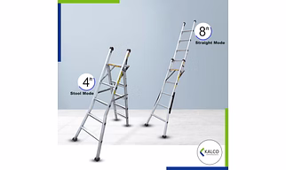 Multipurpose Wall Supporting & Stool Type Foldable Aluminium Ladder, Flat Steps (Model: K-7006, Height: 4ft + 8ft in Heavy )