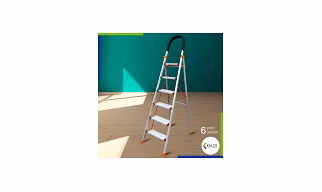 6 Step Aluminium Ladder, Foldable and Wide Steps, and Top handle Support (Model: K-7021 in Medium)
