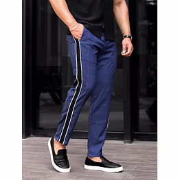 blue side tape check pants