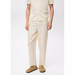linen-blend elastic waist trousers