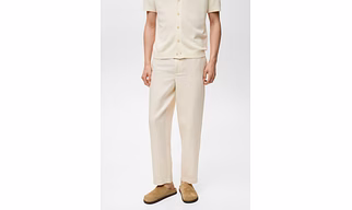 Linen-blend elastic waist trousers
