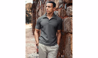 Grey Johnny Collar Textured Polo