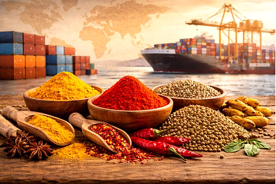 Premium Indian spices prepared for global export by HUMAN NEED DESIGN GLOBAL EXPORT