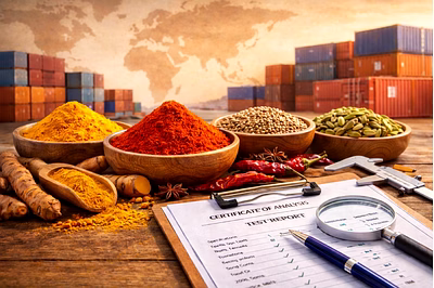 Indian spices with quality testing documents representing verified spice export standards