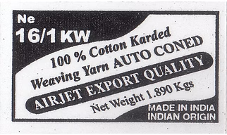 NE 16/1 KW - 100 % INDIAN COTTON CARDED GREY YARN FOR WEAVING