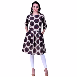 bagru hand block printed beige cotton kurti with pockets