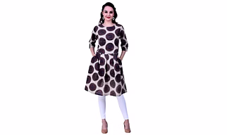 Bagru Hand Block Printed Beige Cotton Kurti with Pockets