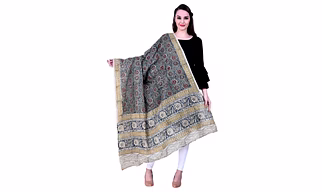 Kalamkari Hand Block Printed Cotton Dupatta with Floral & Traditional Motifs