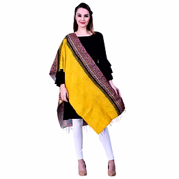 handcrafted yellow kantha embroidered dupatta with ajrakh print border