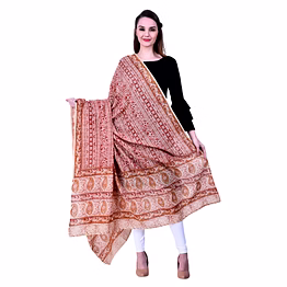bagru hand block printed cotton dupatta with floral and paisley borders