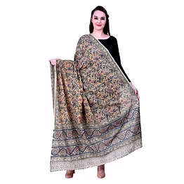kalamkari hand block printed cotton dupatta with floral vines and circular motifs