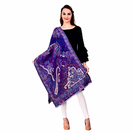 royal purple modal wool dupatta with intricate paisley & floral digital print