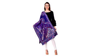 Royal Purple Modal Wool Dupatta with Intricate Paisley & Floral Digital Print