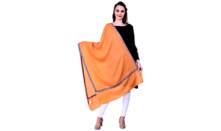 Orange Modal Wool Dupatta with Blue and Red Embroidered Border Accents