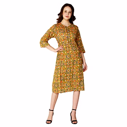 comfortable bagru hand block printed cotton midi kurta dress