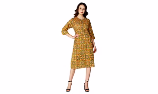 Comfortable Bagru Hand Block Printed Cotton Midi Kurta Dress