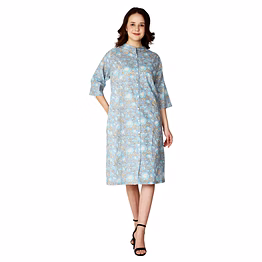 comfortable bagru hand block printed cotton kurta dress with mandarin collar