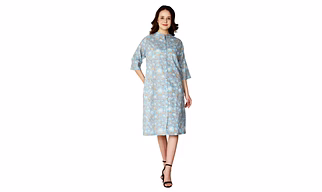 Comfortable Bagru Hand Block Printed Cotton Kurta Dress with Mandarin Collar