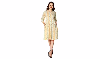 Comfortable Bagru Hand Block Printed Cotton Dress with Chevron Design