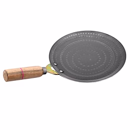 rby pure iron tawa for roti chapati paratha metal spoon-friendly strong riveted wooden handle hammered matthar loha lohakhand tava thawa dishwasher safe- 9 inch