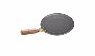 RBY Pure Iron Tawa for Roti Chapati Paratha Metal Spoon-Friendly Strong Riveted Wooden Handle Hammered Matthar Loha Lohakhand Tava Thawa Dishwasher Safe- 9 inch