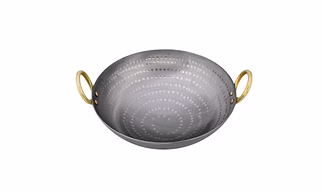 RBY Handmade Iron Kadai for Frying and Cooking Food Grade Iron Traditional Indian Cookware Smooth Edge Kadhai Metal Spoon Friendly Dishwasher Safe Heavy Base Wok Deep Frying Pan Warranty