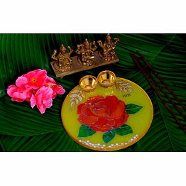 ghoomarcultural lemon yellow resin flower with artistic glass painting home & pooja decor