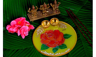 Lemon Yellow Resin Flower with Artistic Glass Painting Home & Pooja Decor