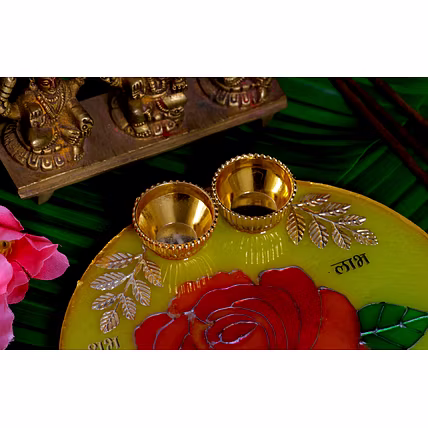 Lemon Yellow Resin Flower with Artistic Glass Painting Home &amp; Pooja Decor-1