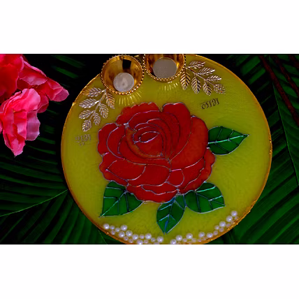 Lemon Yellow Resin Flower with Artistic Glass Painting Home &amp; Pooja Decor-2