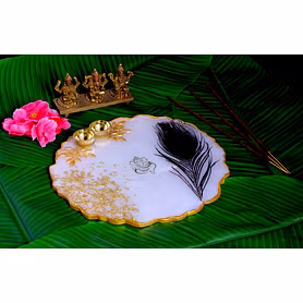 Handcrafted Resin Feather Pooja Thali for Festive & Traditional Decor