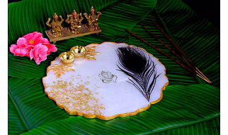 Handcrafted Resin Feather Pooja Thali for Festive & Traditional Decor